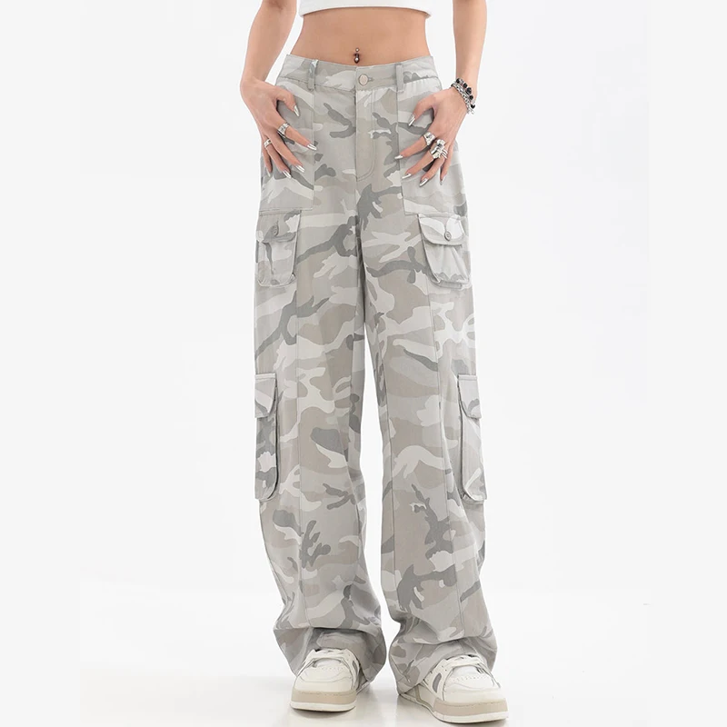 Y2K Grey Camouflage Cargo Pants - American Style Hip Hop Vintage Sweatpants