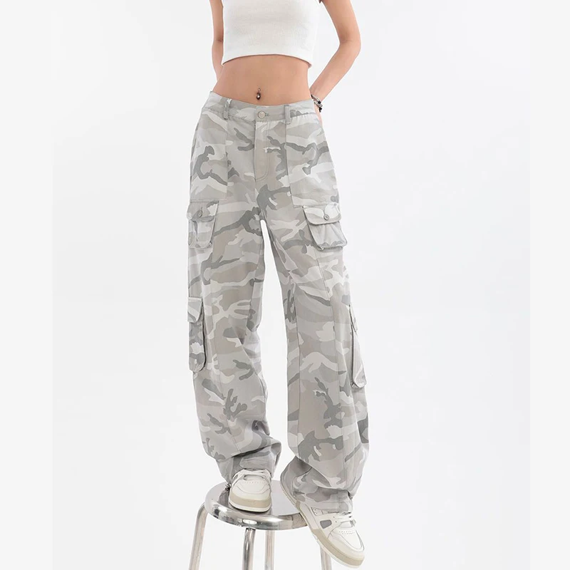 Y2K Grey Camouflage Cargo Pants - American Style Hip Hop Vintage Sweatpants