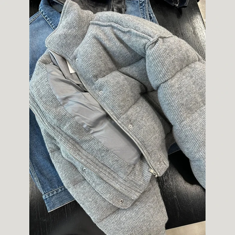 Y2K Grey Women's Streetwear Parka - Winter Long Neck Stand Collar Outwear