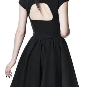 Y2K Grunge Aesthetic Black Bat Neck Sexy Dresses - Mall Gothic Punk Mesh Hem Women Alt Dress