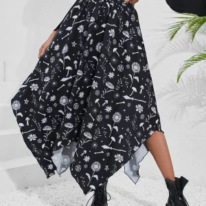 Y2K Grunge Aesthetic Handkerchief Hem Skirt - Black Emo Streetwear