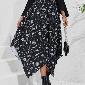 Y2K Grunge Aesthetic Handkerchief Hem Skirt - Black Emo Streetwear