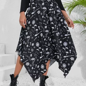 Y2K Grunge Aesthetic Handkerchief Hem Skirt - Black Emo Streetwear