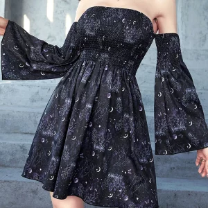 Y2K Grunge Aesthetic Moon Print Mini Dress - Punk Backless Sexy Women's Clothing