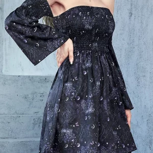 Y2K Grunge Aesthetic Moon Print Mini Dress - Punk Backless Sexy Women's Clothing