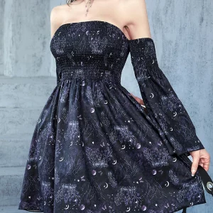 Y2K Grunge Aesthetic Moon Print Mini Dress - Punk Backless Sexy Women's Clothing