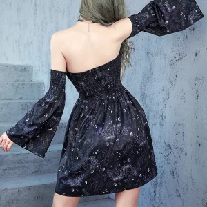 Y2K Grunge Aesthetic Moon Print Mini Dress - Punk Backless Sexy Women's Clothing