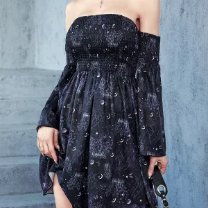 Y2K Grunge Aesthetic Moon Print Mini Dress - Punk Backless Sexy Women's Clothing