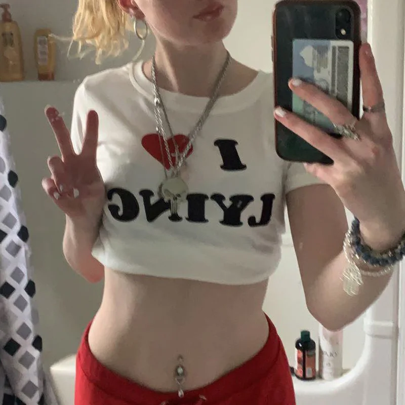 Y2K Grunge Baby Tee: Vintage Streetwear Aesthetic Sexy Goth Crop Top