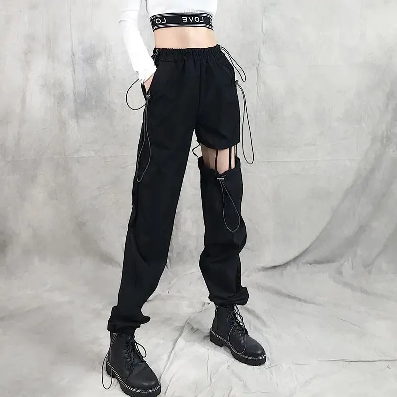 Y2K Grunge Cargo Pants: Women's Hip Hop Harajuku Black Loose Straight Trousers