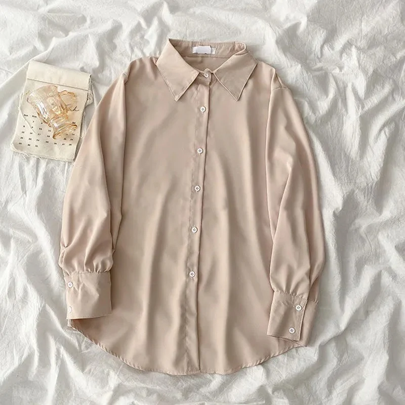 Y2K Grunge Chiffon Blouse: Korean Loose Long Sleeve Lapel Top