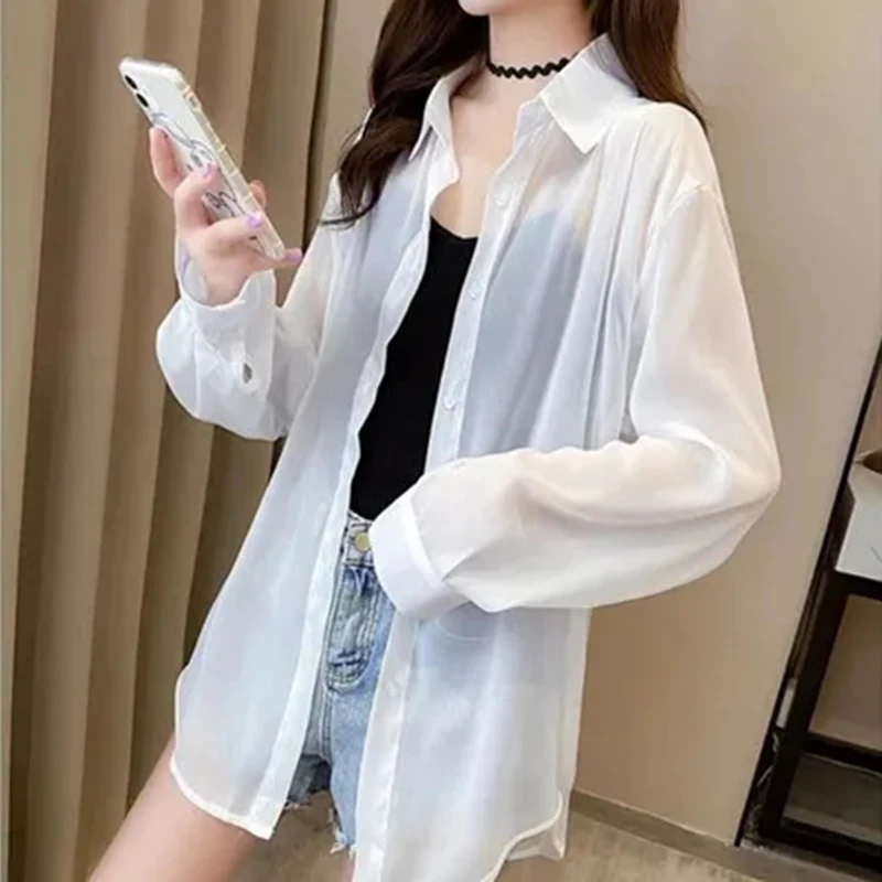 Y2K Grunge Chiffon Long Sleeve Blouse - Summer Beach Party Outfit