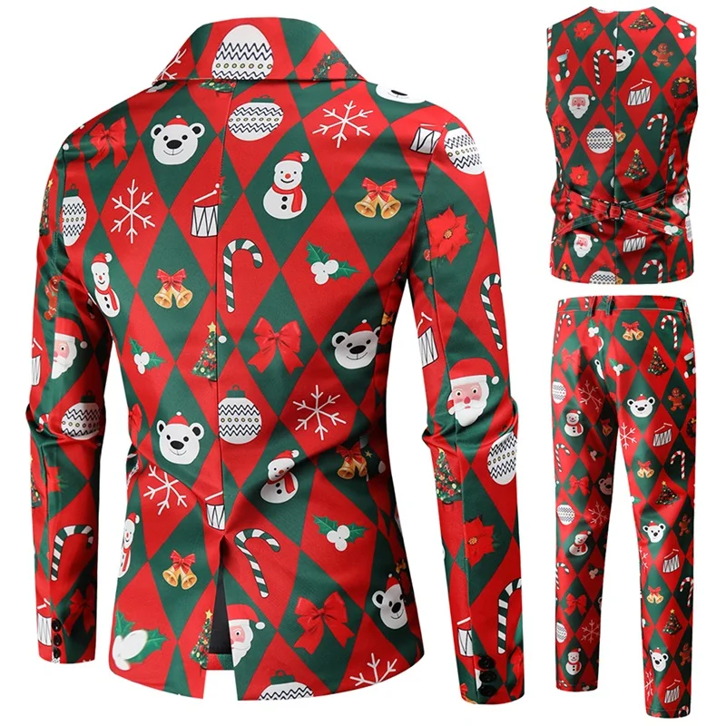 Y2K Grunge Christmas Suit Set - Long Sleeve Jacket Vest Pants - Funny Outfit