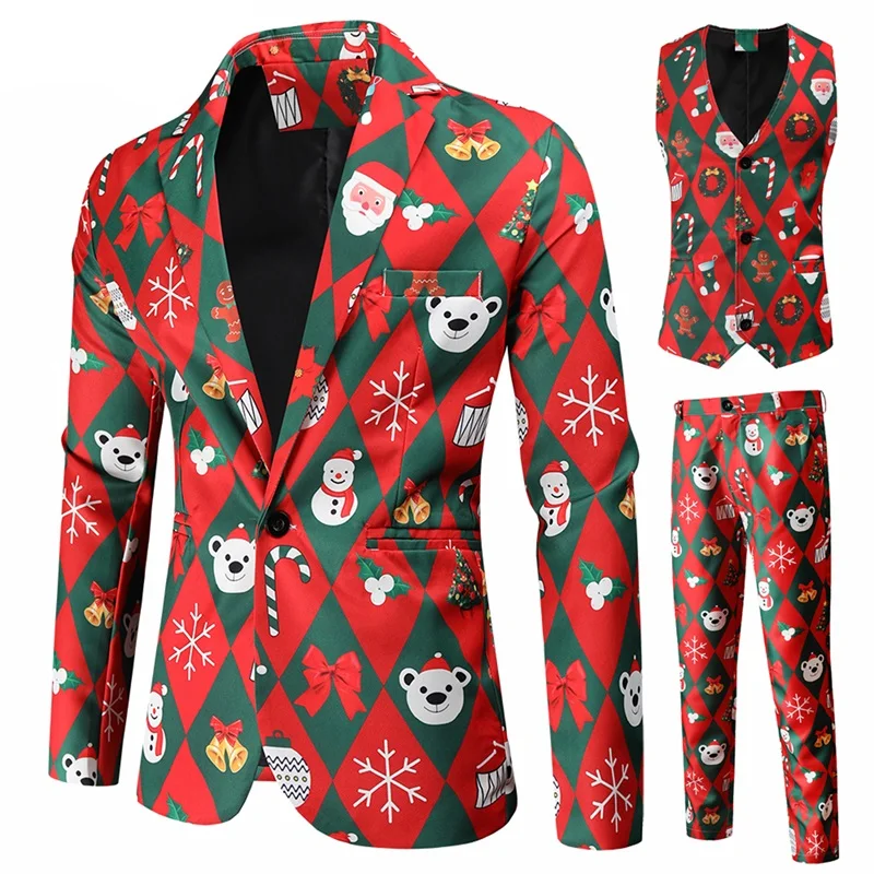 Y2K Grunge Christmas Suit Set - Long Sleeve Jacket Vest Pants - Funny Outfit