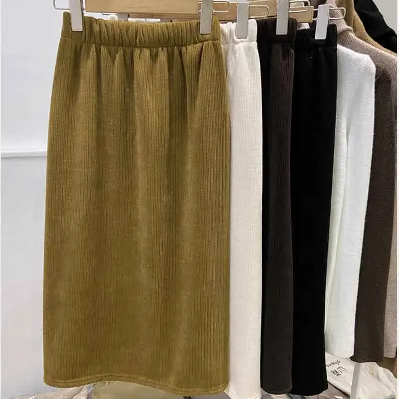 Y2K Grunge Corduroy A-Line Skirt - High Waist Midi Skirt with Slit - Retro 90