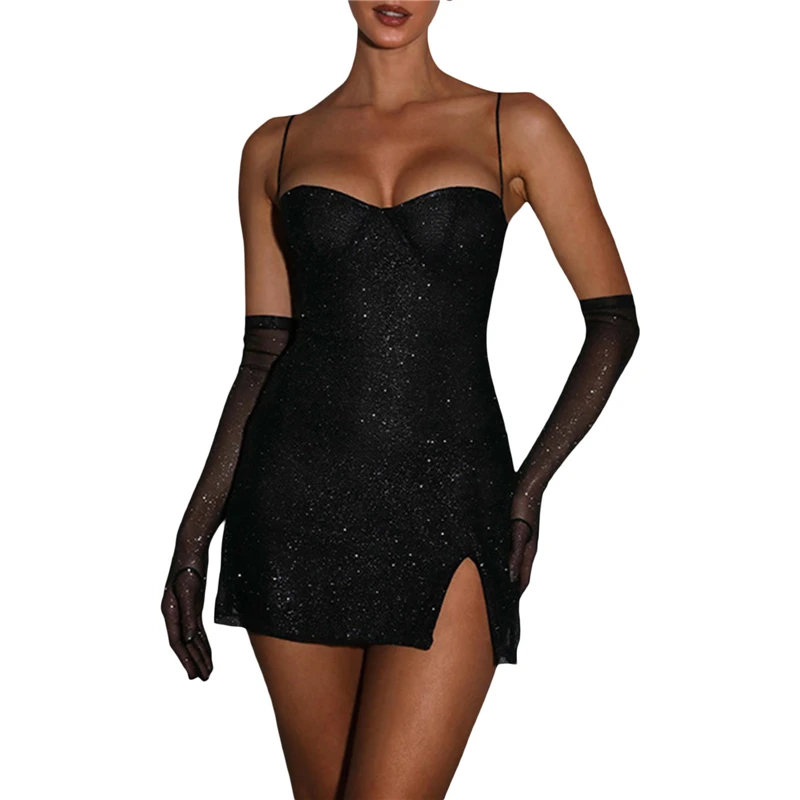 Y2K Grunge Corset Dress with Gloves - Spaghetti Strap Bodycon for Evening Party