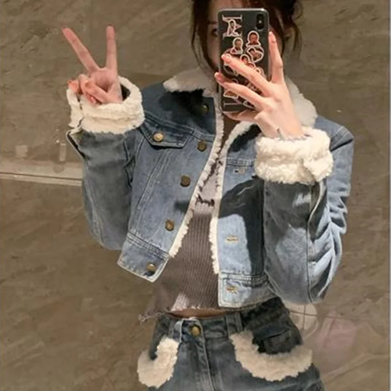 Y2K Grunge Denim Jacket for Women Autumn Winter