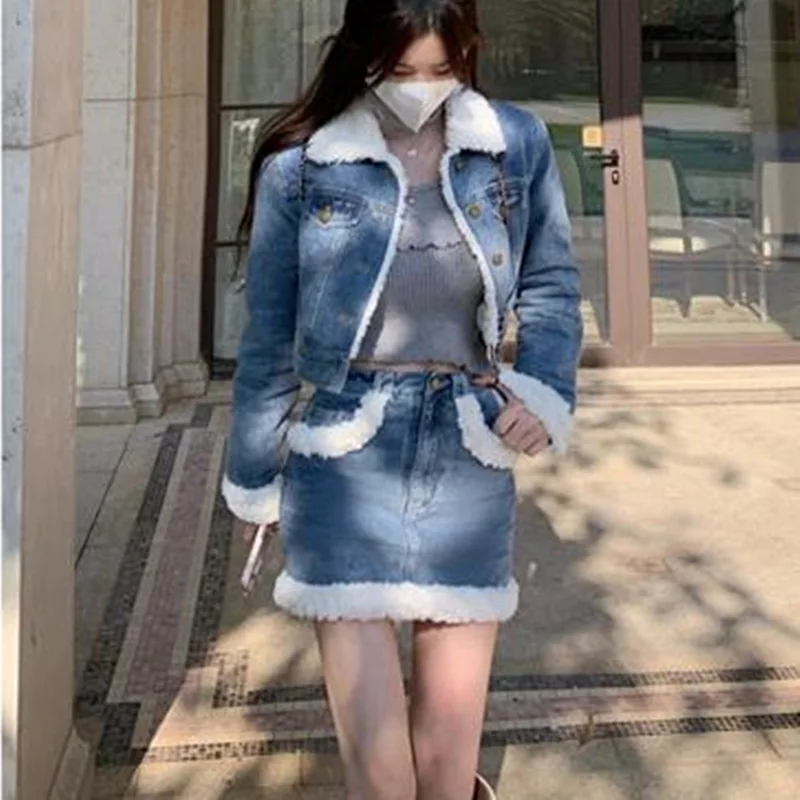 Y2K Grunge Denim Jacket for Women Autumn Winter