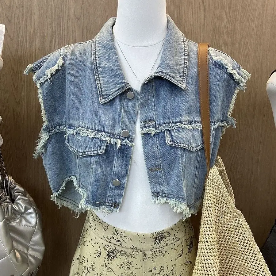 Y2K Grunge Denim Vest - Sleeveless Jean Coat for Women