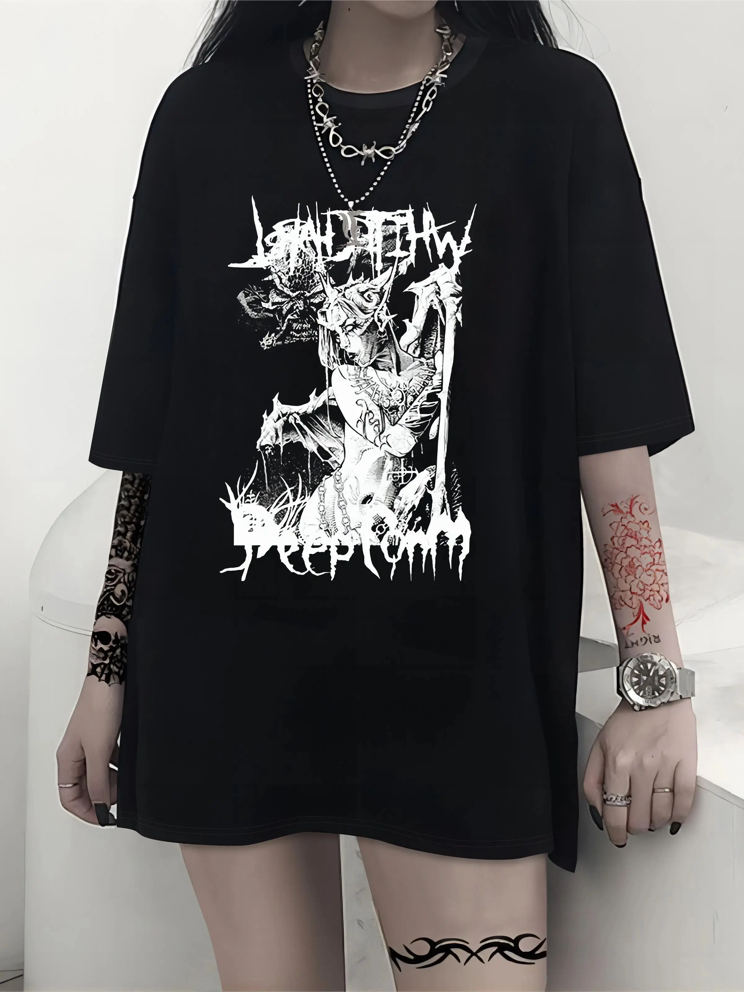 Y2K Grunge Emo Goth T-Shirt Women's Punk Summer Top Dark Aesthetic