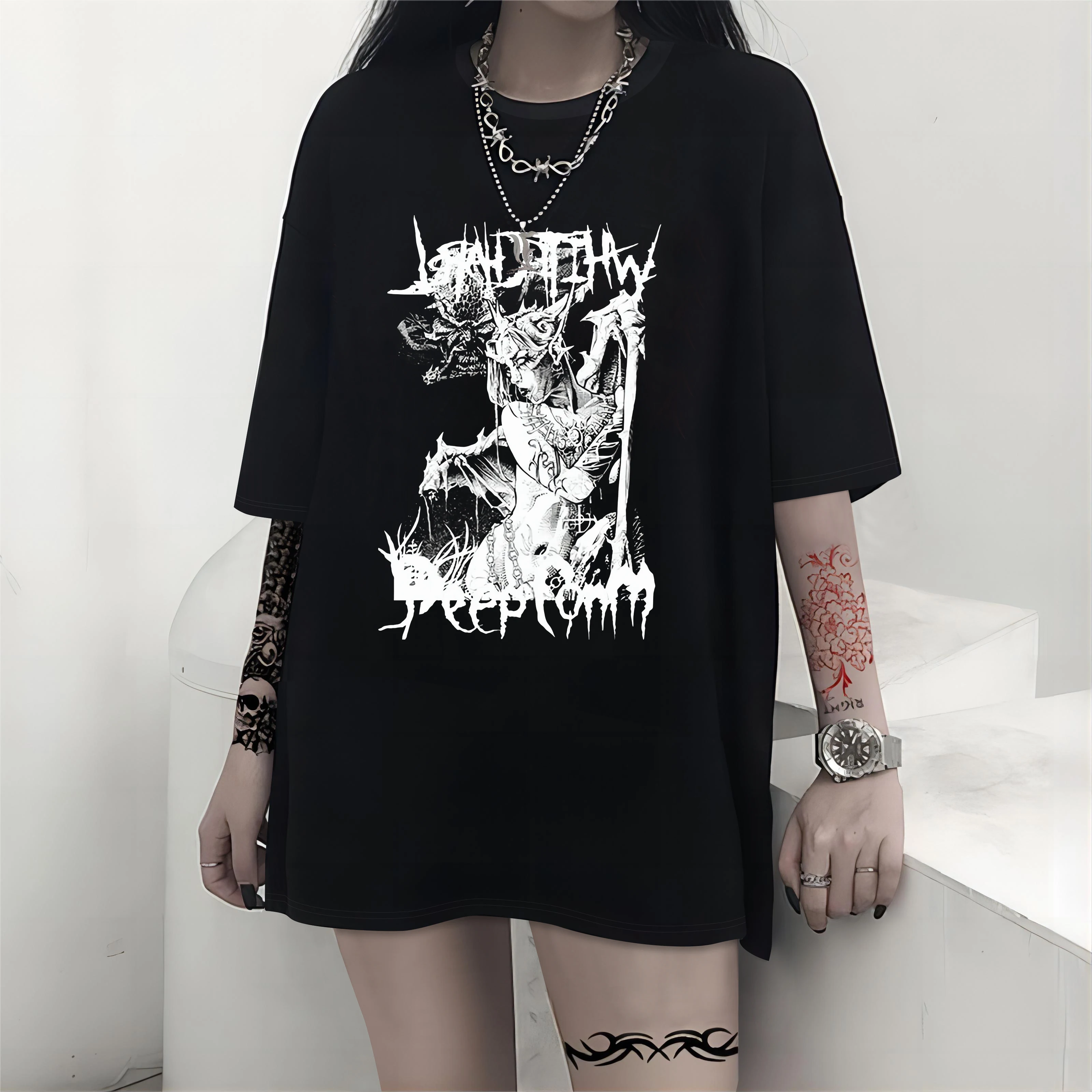 Y2K Grunge Emo Goth T-Shirt Women's Punk Summer Top Dark Aesthetic