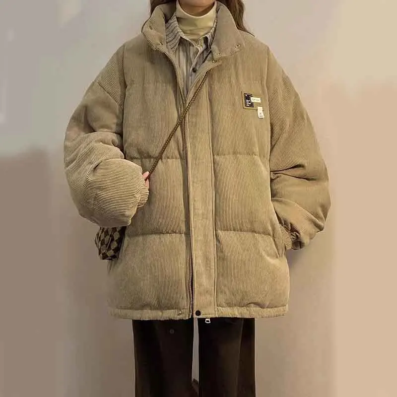 Y2K Grunge Fashion Parka: Corduroy Zipper Jacket for Women