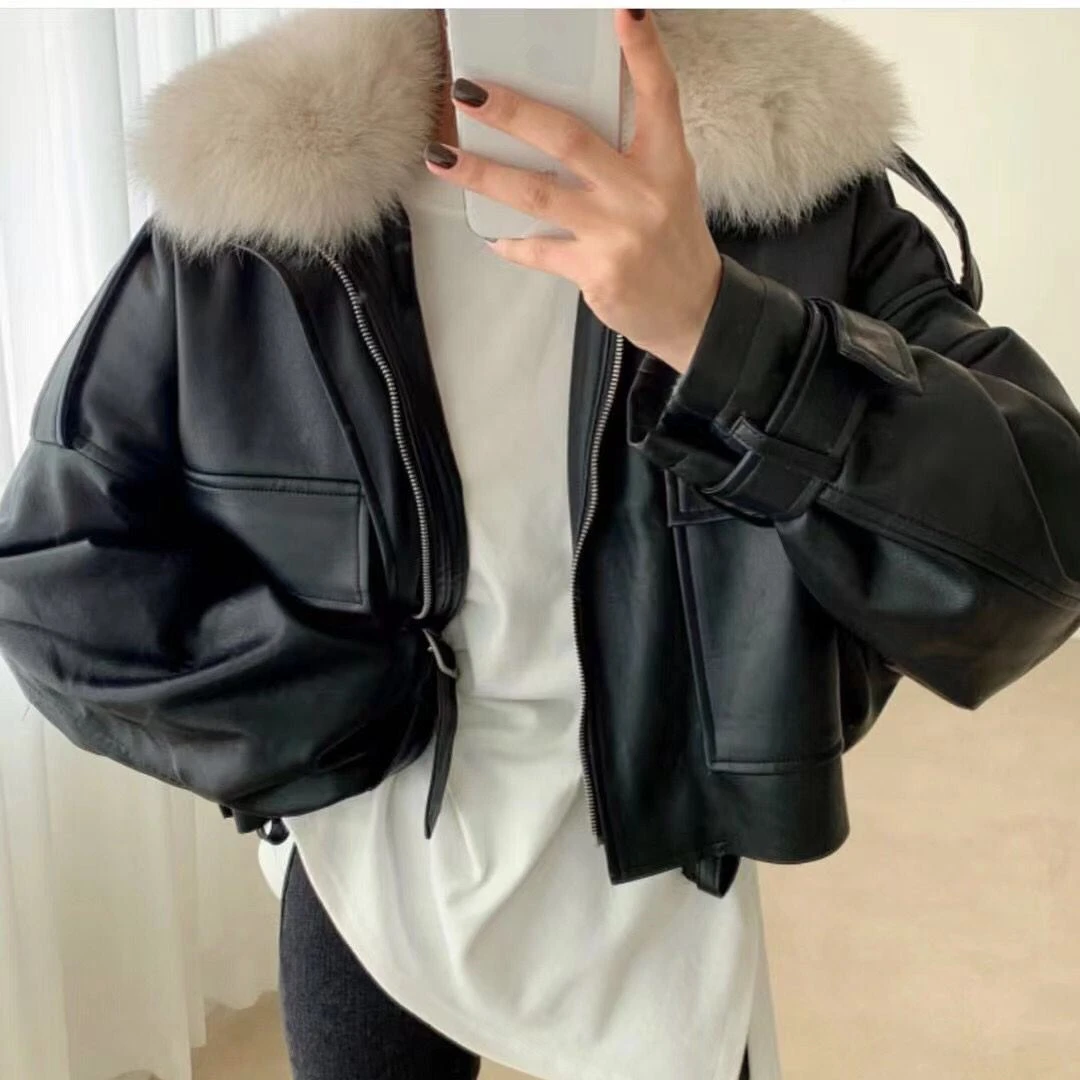 Y2K Grunge Faux Fur Collar PU Leather Jacket