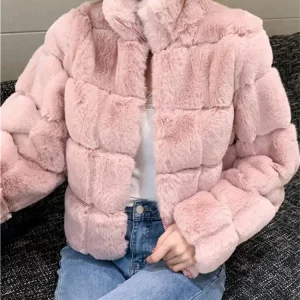 Y2K Grunge Faux Rabbit Fur Coat - Fluffy Winter Jacket