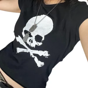 Y2K Grunge Goth Crop Tops Summer 2024 T-Shirts Trashy Aesthetic Tees Streetwear