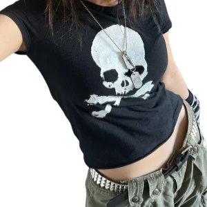 Y2K Grunge Goth Crop Tops Summer 2024 T-Shirts Trashy Aesthetic Tees Streetwear