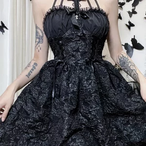 Y2K Grunge Gothic A-Line Dress Punk Partywear Halloween Club Outfit