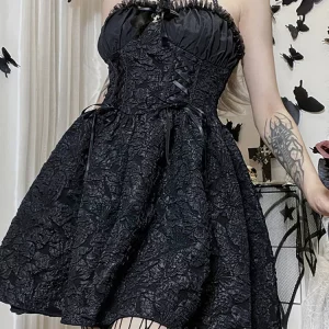 Y2K Grunge Gothic A-Line Dress Punk Partywear Halloween Club Outfit