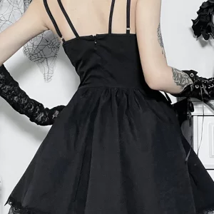 Y2K Grunge Gothic Aesthetic Bandage Corset Dress - Black Embroidery Emo Goth Dark Lolita Women