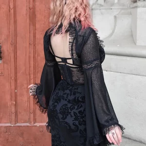 Y2K Grunge Gothic Lace Midi Dress - Dark Mall Aesthetic