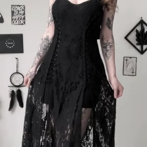 Y2K Grunge Gothic Lace Midi Dress - Punk Partywear