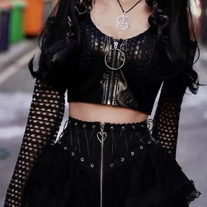 Y2K Grunge Gothic Lace Patchwork Pleated Mini Skirt - Punk Streetwear Aesthetic