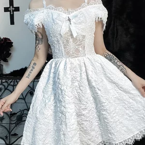 Y2K Grunge Gothic Mesh A-line Dress - Harajuku Partywear Lace Hem - Lolita Cute Women's Out