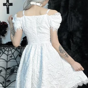 Y2K Grunge Gothic Mesh A-line Dress - Harajuku Partywear Lace Hem - Lolita Cute Women's Out