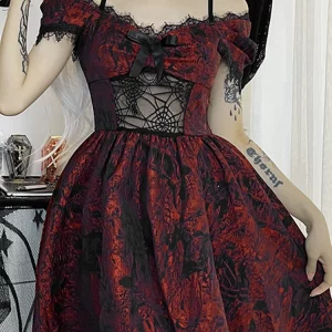 Y2K Grunge Gothic Mesh A-line Dress Halloween Party Lolita Cute Women Dress