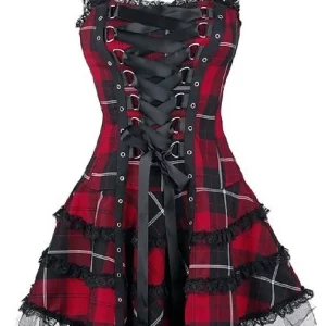 Y2K Grunge Gothic Plaid Bandage A-line Mini Dress