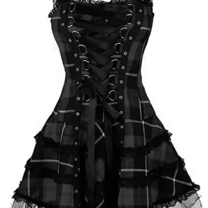 Y2K Grunge Gothic Plaid Bandage A-line Mini Dress