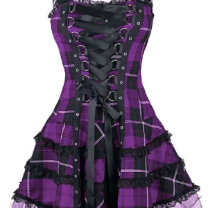 Y2K Grunge Gothic Plaid Bandage A-line Mini Dress