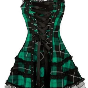 Y2K Grunge Gothic Plaid Bandage A-line Mini Dress