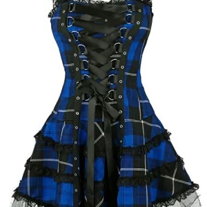 Y2K Grunge Gothic Plaid Bandage A-line Mini Dress