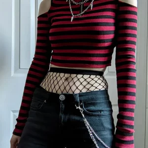 Y2K Grunge Gothic Striped Mall Punk E-girl Aesthetic Bodycon Crop Top