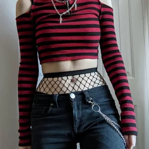 Y2K Grunge Gothic Striped Mall Punk E-girl Aesthetic Bodycon Crop Top