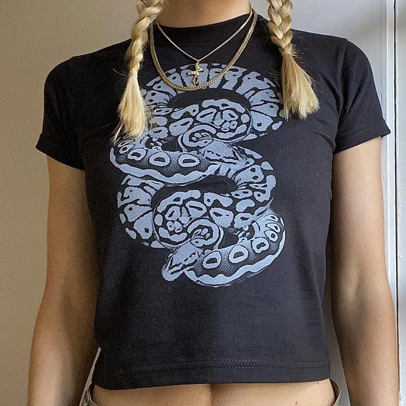 Y2K Grunge Graphic Crop Top | Vintage Aesthetic Tee for Women