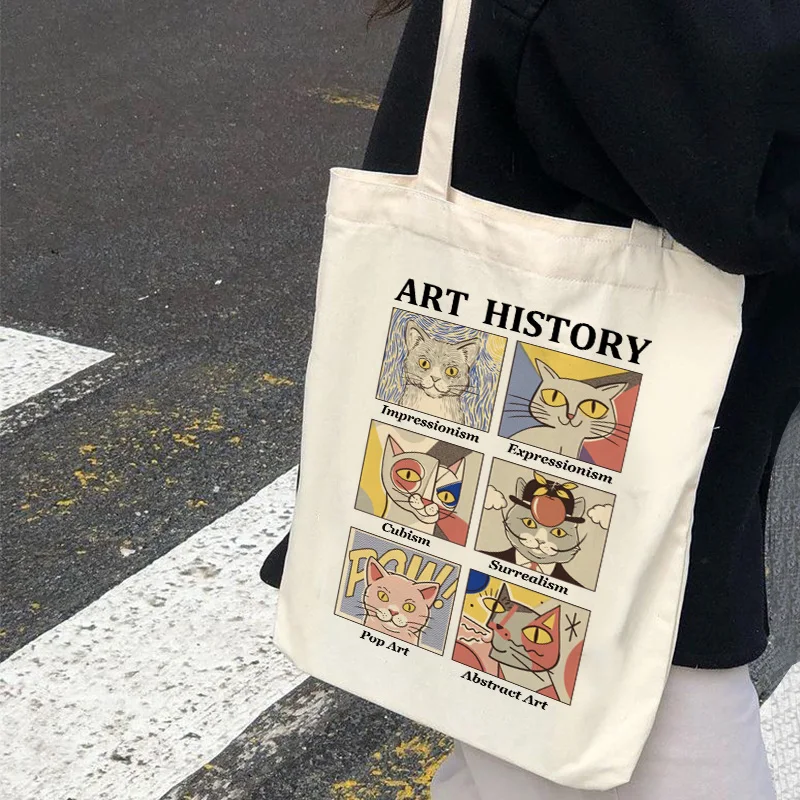 Y2K Grunge Harajuku Cat Print Tote Bag - Retro Anime Style Shopping Bag