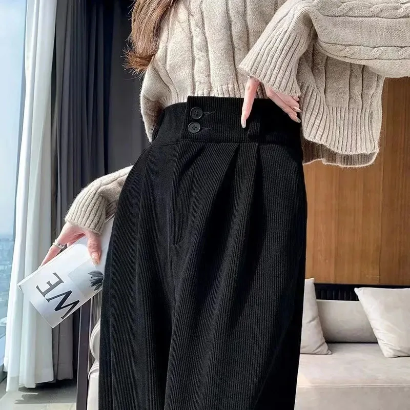 Y2K Grunge High Waist Corduroy Wide Leg Pants - Retro Style Casual Trousers