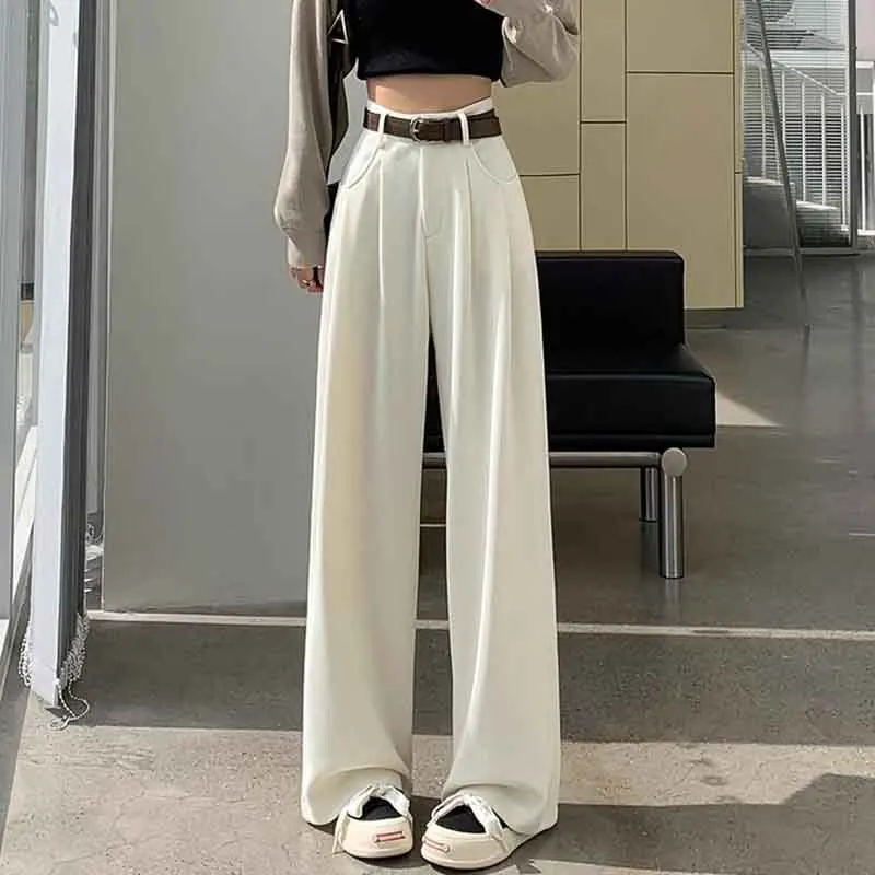 Y2K Grunge High Waist Wide Leg Trousers - Korean Corduroy Office Suit Pants